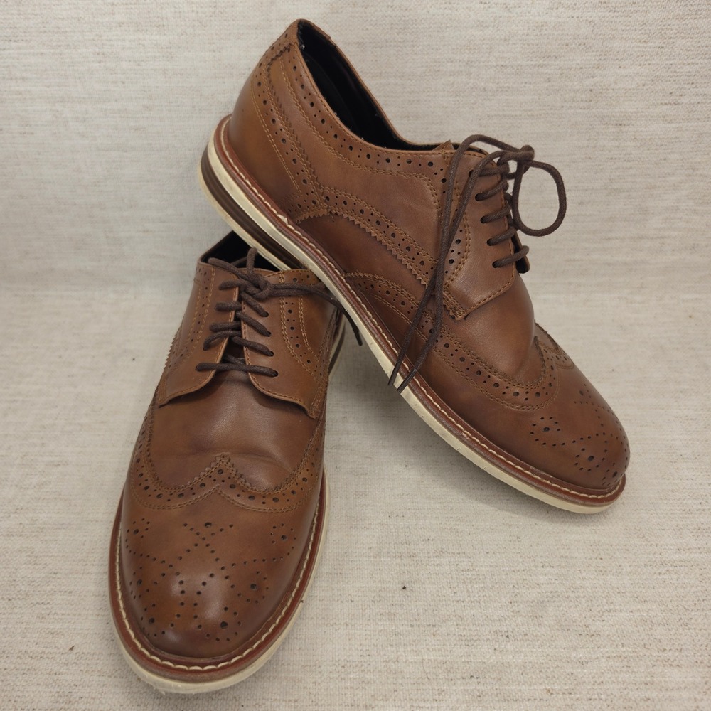 Kenneth Cole Reaction Clyde Flex Brown Wingtip Oxford Shoes Mens 10.5M